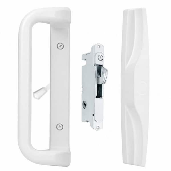 1-Piece White Sliding Patio Door Handle Set, Mortise Lock, 3-15/16" 1-1/4"-2" Thick Doors (Key Cylinder Not Included)