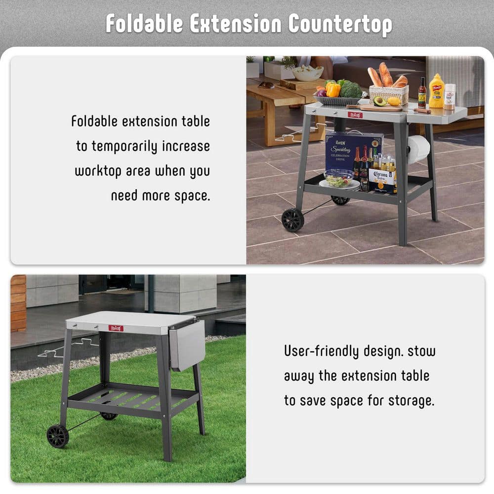 Orange Stainless Steel Outdoor Grill Table Cart with Wheels