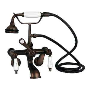 Porcelain Lever 3-Handle Claw Foot Tub Faucet with Handshower in Oil Rubbed Bronze