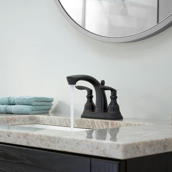 Avalon 4 in. Centerset Double Handle Bathroom Faucet in Tuscan Bronze Drain Kit Included