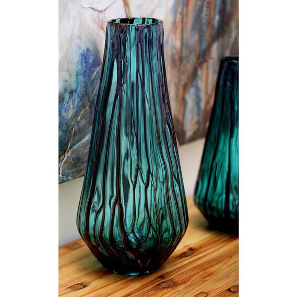 Litton Lane 18 in. Glass Decorative Vase in Teal and Light Gray