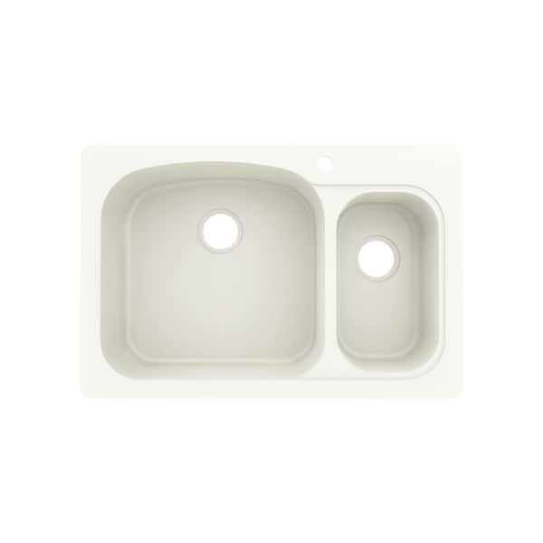 Drop-In/Undermount Solid Surface 33 in. 1-Hole 70/30 Double Bowl Kitchen Sink in Bisque