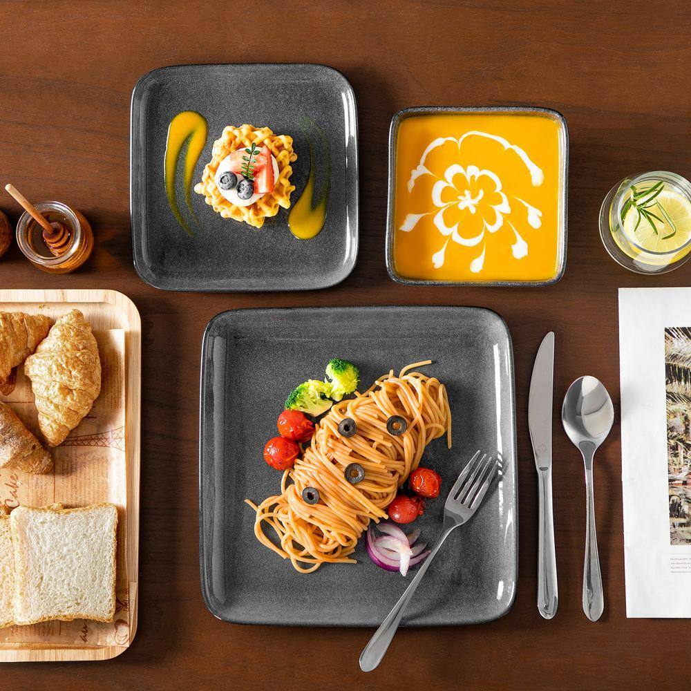 12-Piece Gray Stoneware Dinnerware Set