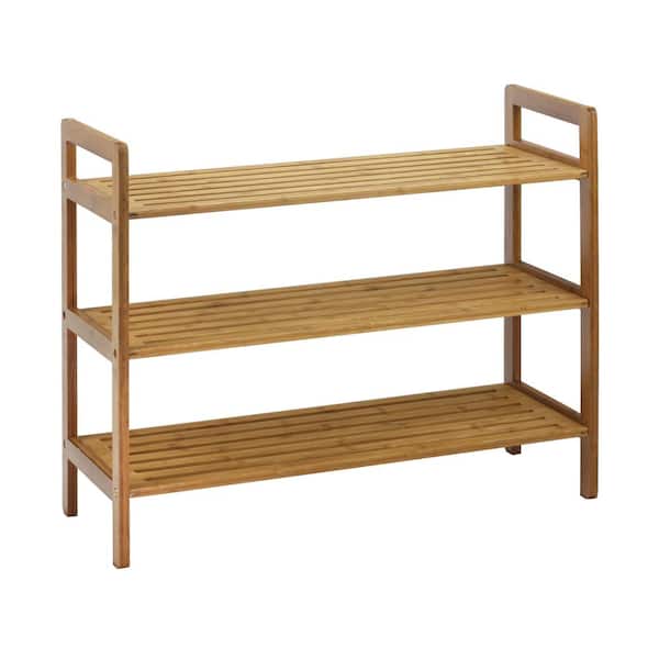 3 Tier Slated Shoe Rack Oak Wooden Storage Stand Organiser Unit By Home Discount 