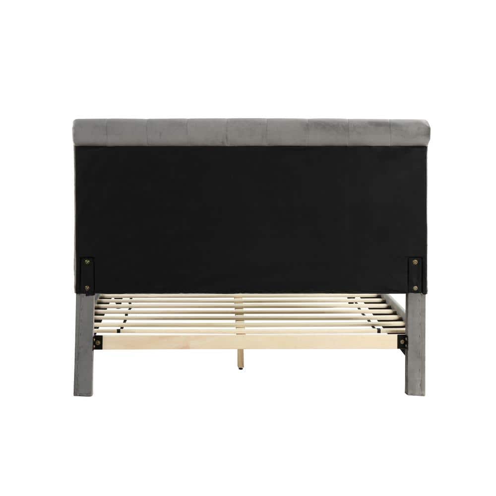 Regal Gray Velvet King Platform Bed with Nailhead Trim