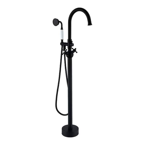 45-1/4 in. 2-Handle Freestanding Tub Faucet with Hand Shower Head in Matte Black