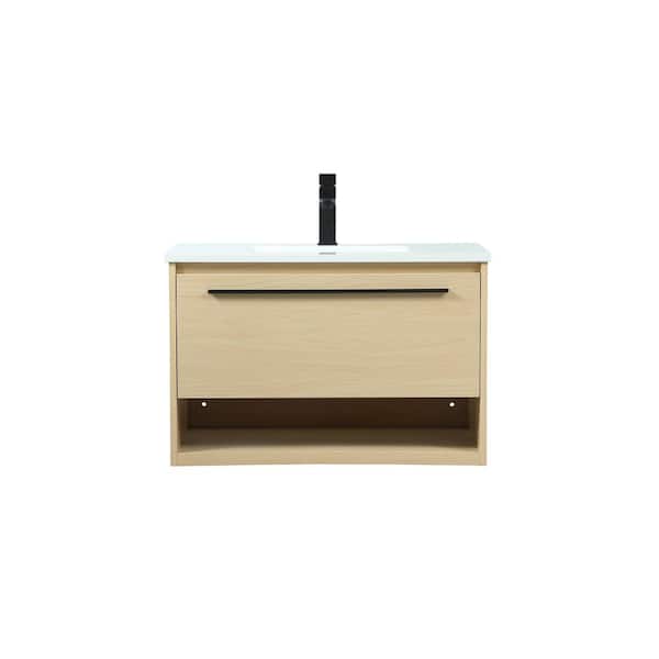 Unbranded Timeless Home 30 in. W Single Bath Vanity in Maple with Engineered Stone Vanity Top in Ivory with White Basin