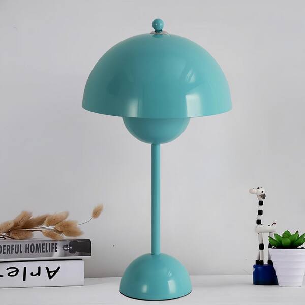 Zompoo Modern 13.4 in. 1-Light Light Blue Flowerpot Table Lamp for
