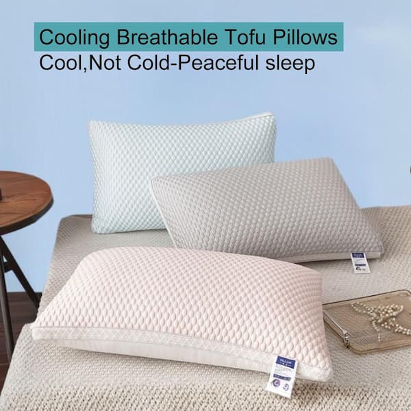 Wellco 17in. x 25in. Gray Lightweight Polyester Cooling Breathable Tofu Pillow for Neck Support Moisture Wicking (2 pack)