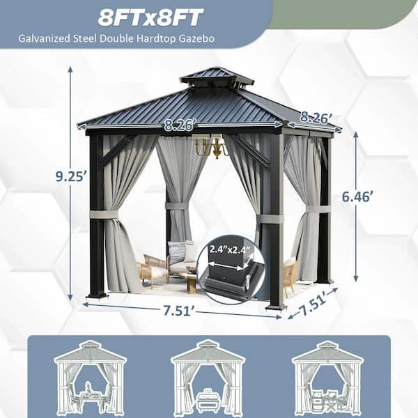 VIWAT 8 ft. x 8 ft. Heavy Duty Aluminum Frame Outdoor Gazebo