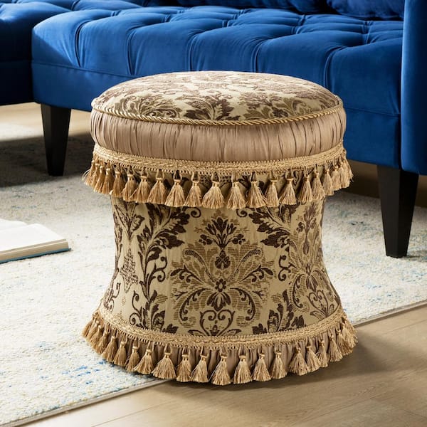 Jennifer Taylor Jules 16 in. Champagne Beige Floral Jacquard Square Accent  Footstool Ottoman 66000-205 - The Home Depot