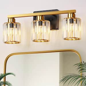 20 in. 3-Light Antique Brass Vanity Light Fixture with Crystal Glass Shades (Bulbs Not Included)