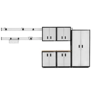 Ready-to-Assemble 72 in. H x 92 in. W x 18 in. D Steel Garage Cabinet Set in Silver Tread Plate (14-Pieces)