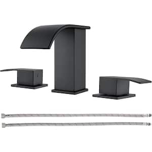 Black Waterfall Bathroom Faucet - Widespread 8 in. Bathroom Sink Faucet, 2-Handles -Bath Accessory Set