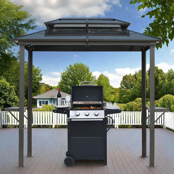 Unbranded 8 ft. x 5 ft. Outdoor Grill Gazebo with UV-Resistant Polycarbonate Roof and Storage Hooks
