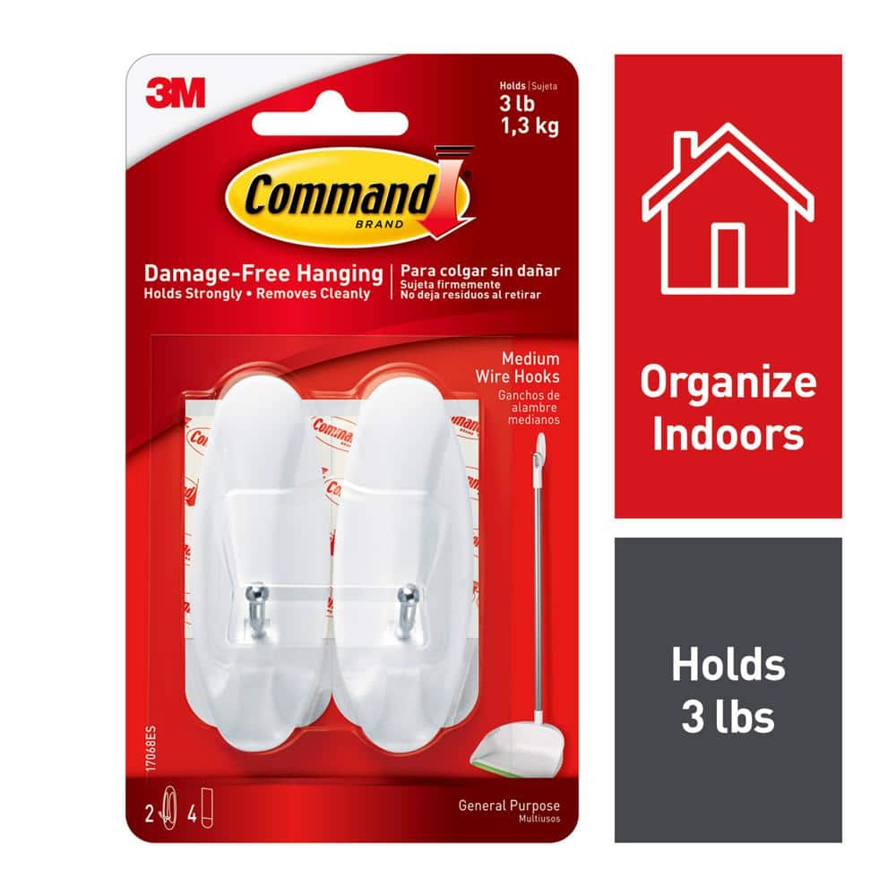 Command 3lb. Medium White Wire Hooks (2 Hooks, 4 Strips) 17068ES - The Home  Depot