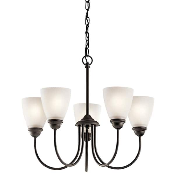 KICHLER Jolie 22 in. 5-Light Olde Bronze Transitional Shaded Bell Chandelier for Dining Room