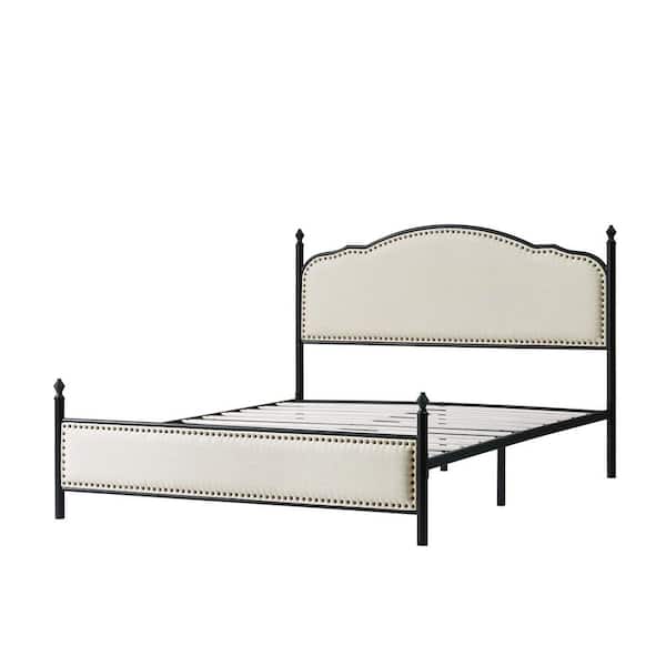 ARTFUL LIVING DESIGN Florentin 62.2 in. W x 83.3 in. D x 43.7 in. H Beige Bed with Nailhead Trim Design