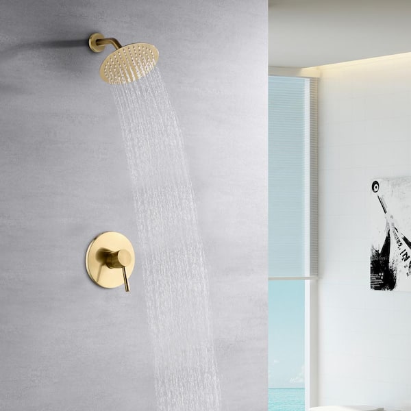 Single Handle 1-Spray Shower Faucet 1.8 GPM with Pressure Balance in Brushed Gold (Valve Included)