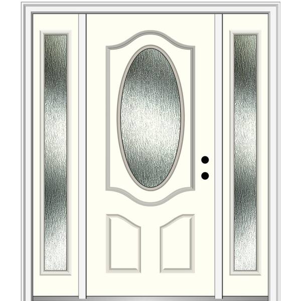 MMI Door 64 in. x 80 in. Left-Hand Inswing Rain Glass Alabaster Fiberglass Prehung Front Door on 6-9/16 in. Frame