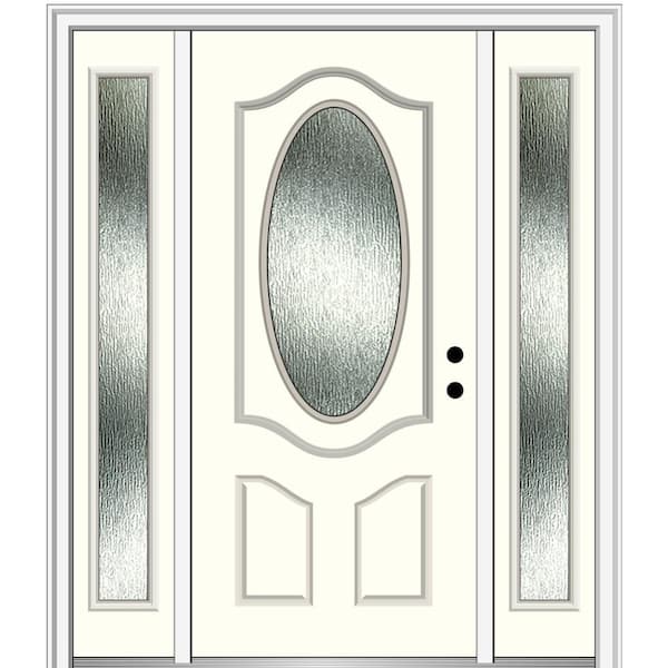 MMI Door 64 in. x 80 in. Left-Hand Inswing Rain Glass Alabaster Fiberglass Prehung Front Door on 4-9/16 in. Frame