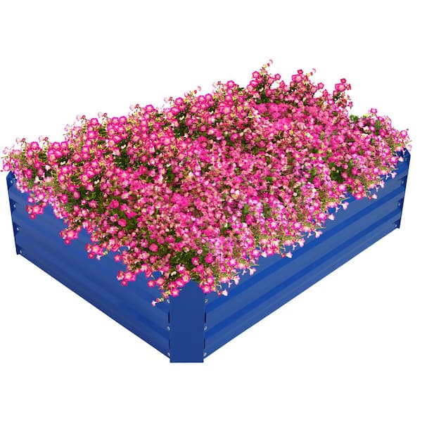 Sunnydaze 35.25 in. x 46.25 in. x 12.5 in. Galvanized Steel Rectangle-Shaped Raised Garden Bed Blue