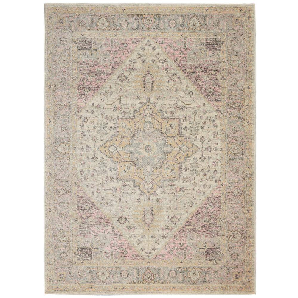 Ivory and Pink Synthetic Rectangular 6' x 9' Area Rug