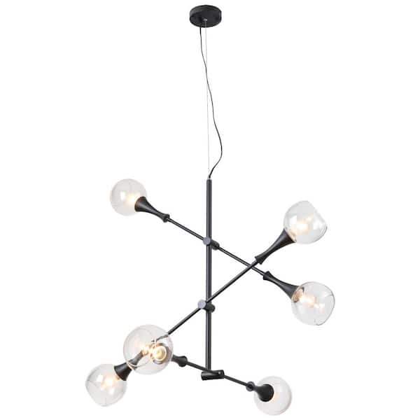 Maxax Augusta 6-Light Black Branch Geometric Chandelier with Clear ...