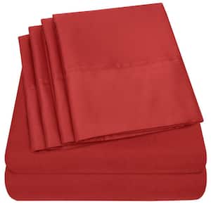 1500-Supreme Series 6-Piece Red Solid Color Microfiber RV Queen Sheet Set