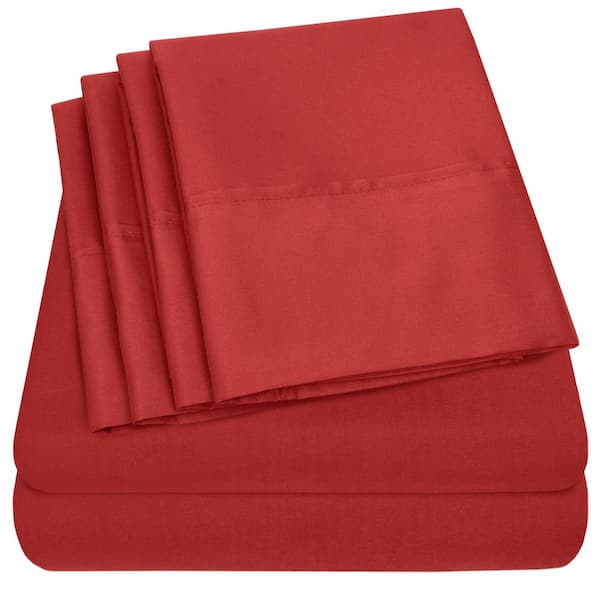 Sweet Home Collection 1500-Supreme Series 6-Piece Red Solid Color Microfiber RV Queen Sheet Set