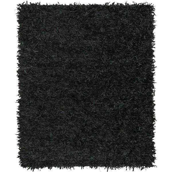 SAFAVIEH Leather Shag Black 8 ft. x 10 ft. Solid Gradient Area Rug