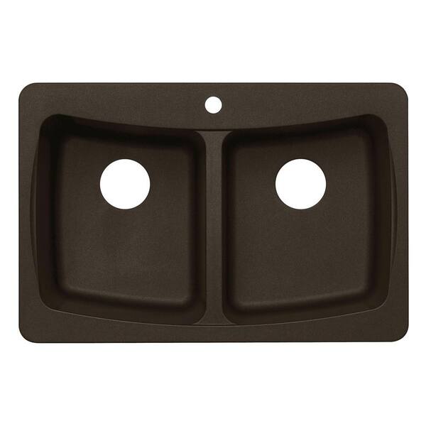 Unbranded Dual Mount Granite 33 in. 3-Hole Double Bowl Kitchen Sink in Brown