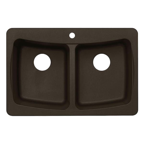 Unbranded Dual Mount Granite 33 in. 3-Hole Double Bowl Kitchen Sink in Brown