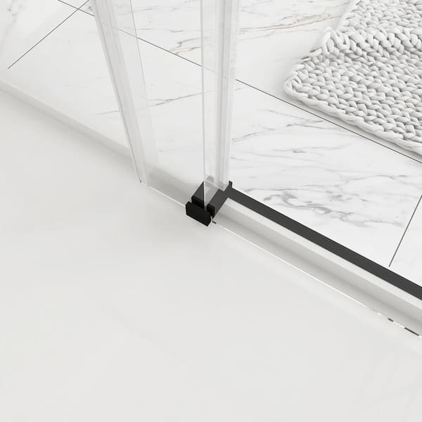 Staykiwi 72 in. W x 76 in. H Single Sliding Frameless Shower Door in Matte Black Finish with Buffer