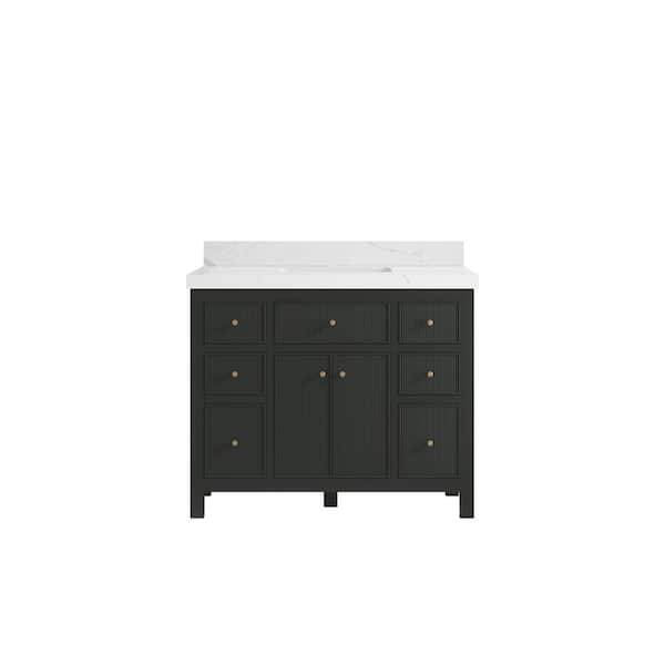Sonoma 42 in. W x 22 in. D x 36 in. H Single Sink Bath Vanity in Black Top with 2" Calacatta Quartz Top