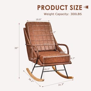 Brown Rocking Chair Nursery Leather Glider Rocker with High Backrest, Upholstered Ergonomic Rocker