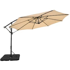 12 ft. Steel Cantilever Offset Patio Umbrella in Beige with Weighted Base