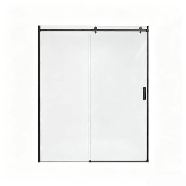 56-60 in. W x 74 in. H Frameless Single Sliding Shower Door, 8 mm. SGCC Tempered Glass, Matte Black