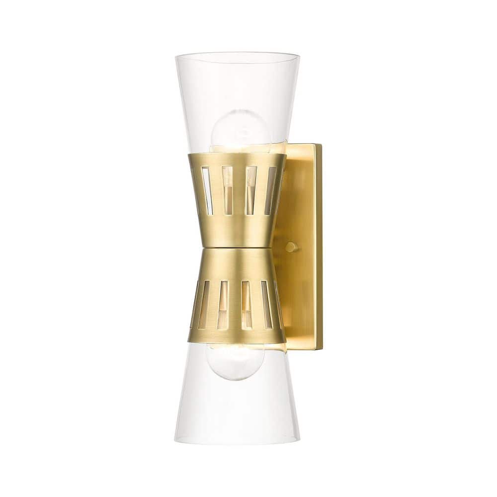 Stallworth 4.75 in. 2 Light Natural Brass Modern Wall Sconce with Hand Blown Clear Glass Shades price history on PriceWatchPro