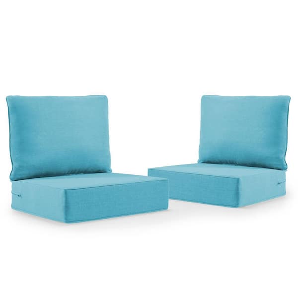 22 in. x 24 in. x 6 in. 4-Piece Olefin Deep Thick Seating Outdoor Lounge Chair Sofa Replacement Cushion in Light Blue