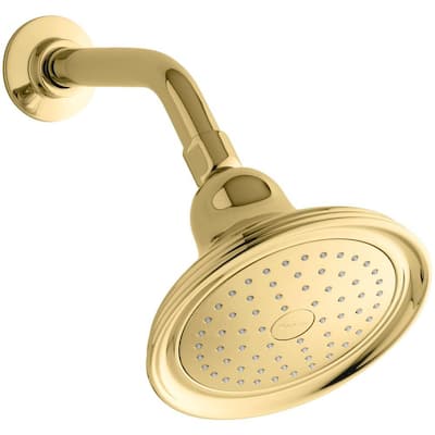Devonshire 1-Spray 5.9 in. Single Wall Mount Fixed Shower Head in Vibrant Polished Brass