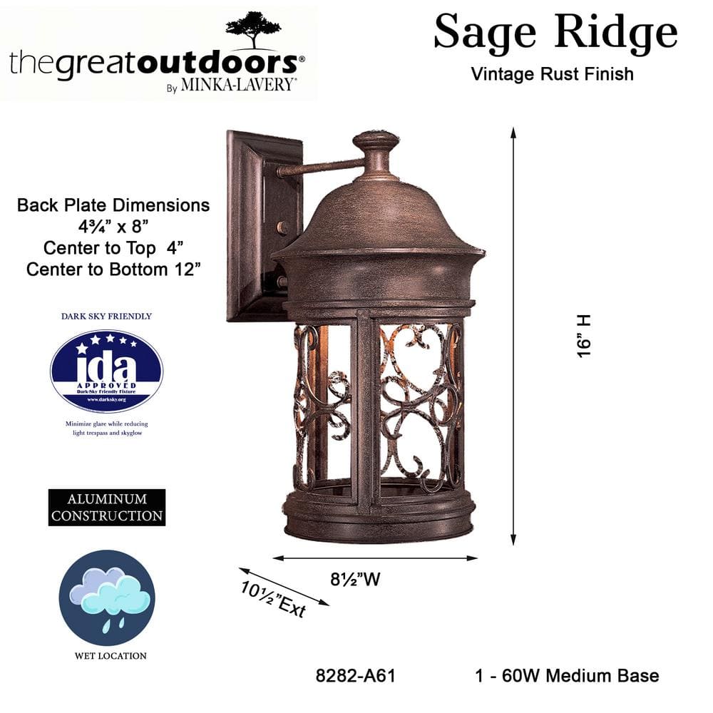 Sage Ridge 16" Vintage Rust Outdoor Wall Lantern Sconce