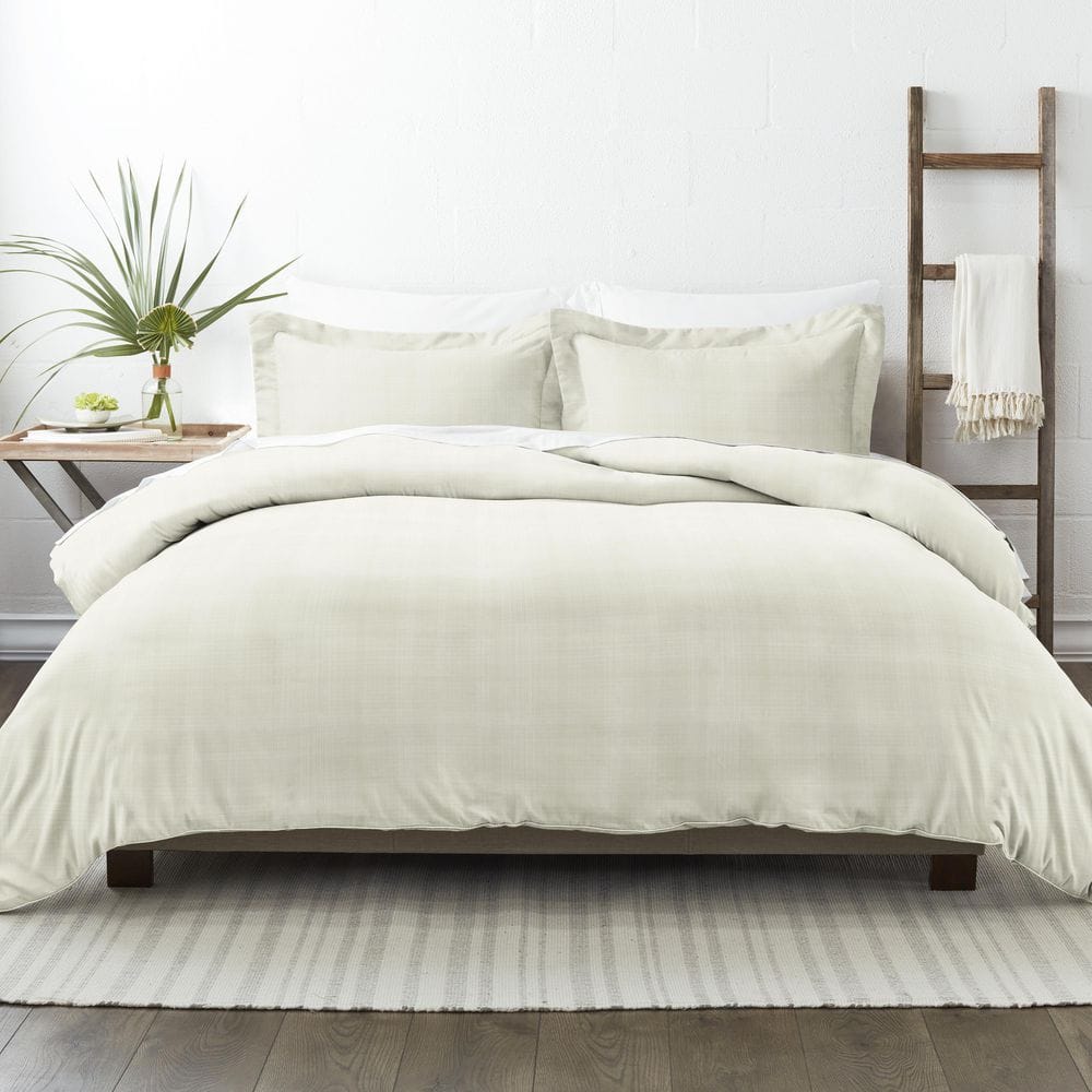 Ray Twin/Twin XL Beige Plaid Microfiber Duvet Cover Set
