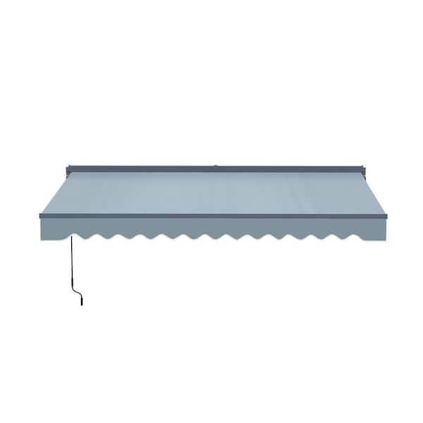 12 ft. Moroccan Polyester Motorized Patio Awning Semi Cassette LED Luxury 120 in. Projection in Sky Blue Dark Gray Frame
