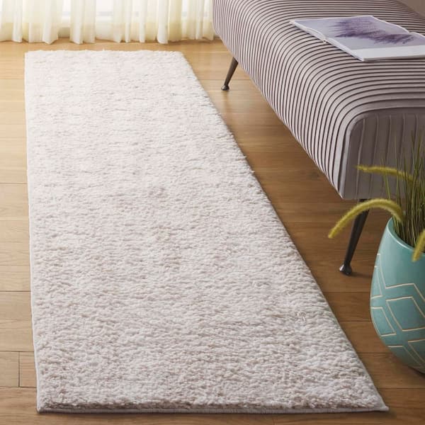 Rumi Shag 2 ft. x 8 ft. Ivory/Light Beige Wavy Striped Runner Rug