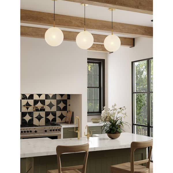 Mist 60-Watt 1-Light Legacy Brass Globe Mini-Pendant Light with an Alabaster Glass Shade, No Bulb Included