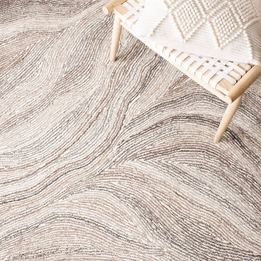 Ivory and Brown Hand-Tufted Wool 8' x 10' Rug