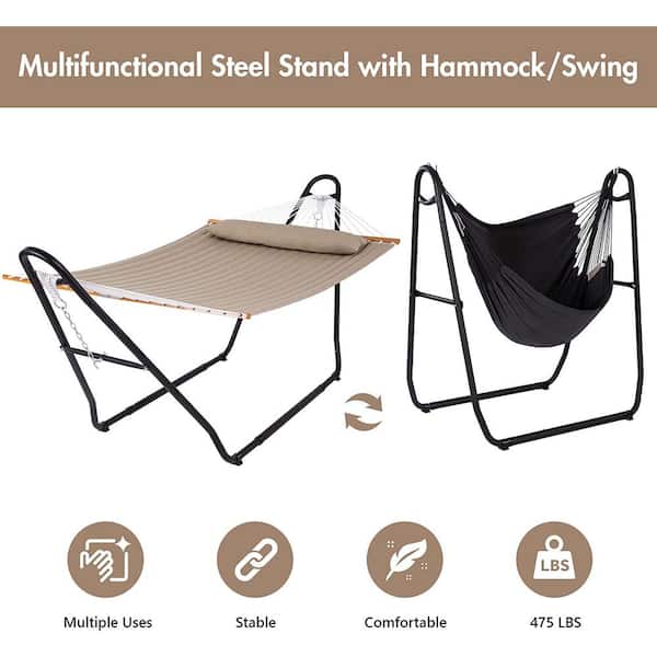 Krijgsgevangene Correct Erfgenaam 12 ft. 2-in-1 Indoor/Outdoor Portable Hammock Swing Chairs with Stand  Included, Heavy-Duty Hammock in Light Brown STAND011-A2 - The Home Depot