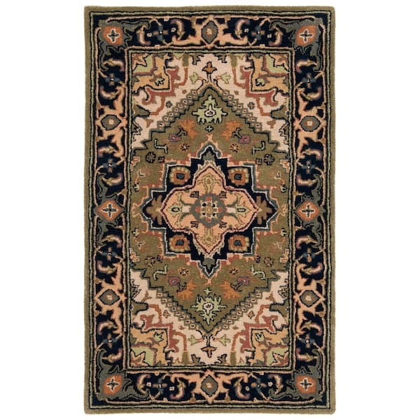 SAFAVIEH Heritage Green/Light Brown Doormat 3 ft. x 5 ft. Border Floral Medallion Area Rug