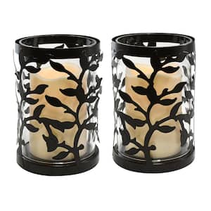 6.5 in. Vine Metal and Glass Candle Holder with LED Candle (Set of 2)
